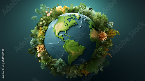 Paper globe surrounded by green leaves, symbolizing environmental protection and care for the fragile planet