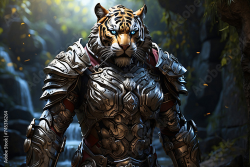 tiger wearing fantasy iron armor © IOLA
