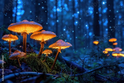 A surreal forest with oversized  glowing mushrooms  creating a magical dreamscape.
