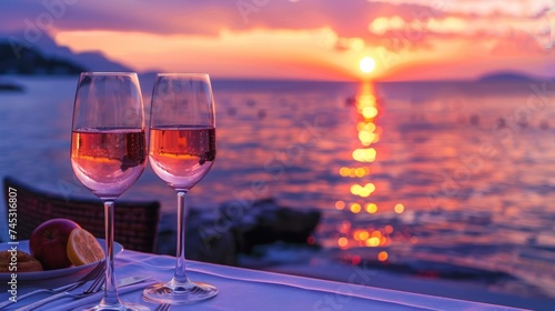 A romantic summer evening. Enjoy a sunset dinner on the beach at a beautifully set table for two