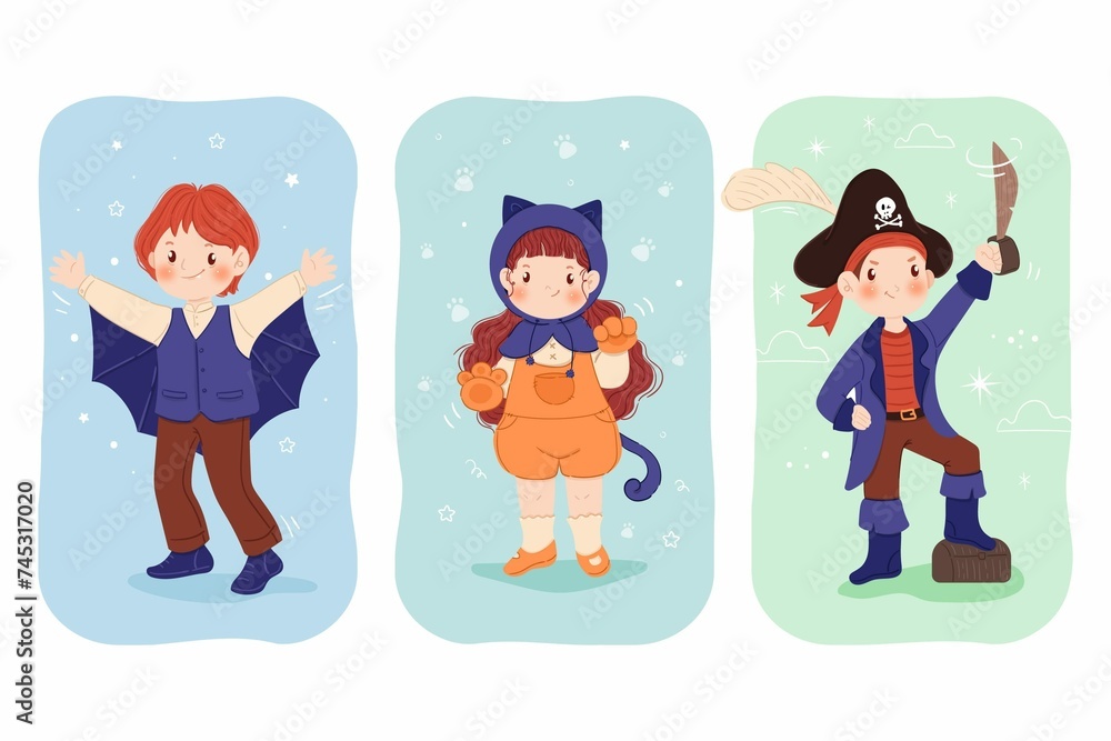 Drawn Halloween Kids Costumes Set 2