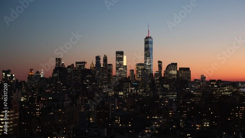 Sunset time lapse of lower Manhattan skyline
