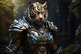 tiger wearing fantasy iron armor