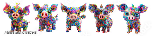 Cartoon colorful pig Isolated cutout on transparent background. Set of cute cartoon characters pigs © innluga