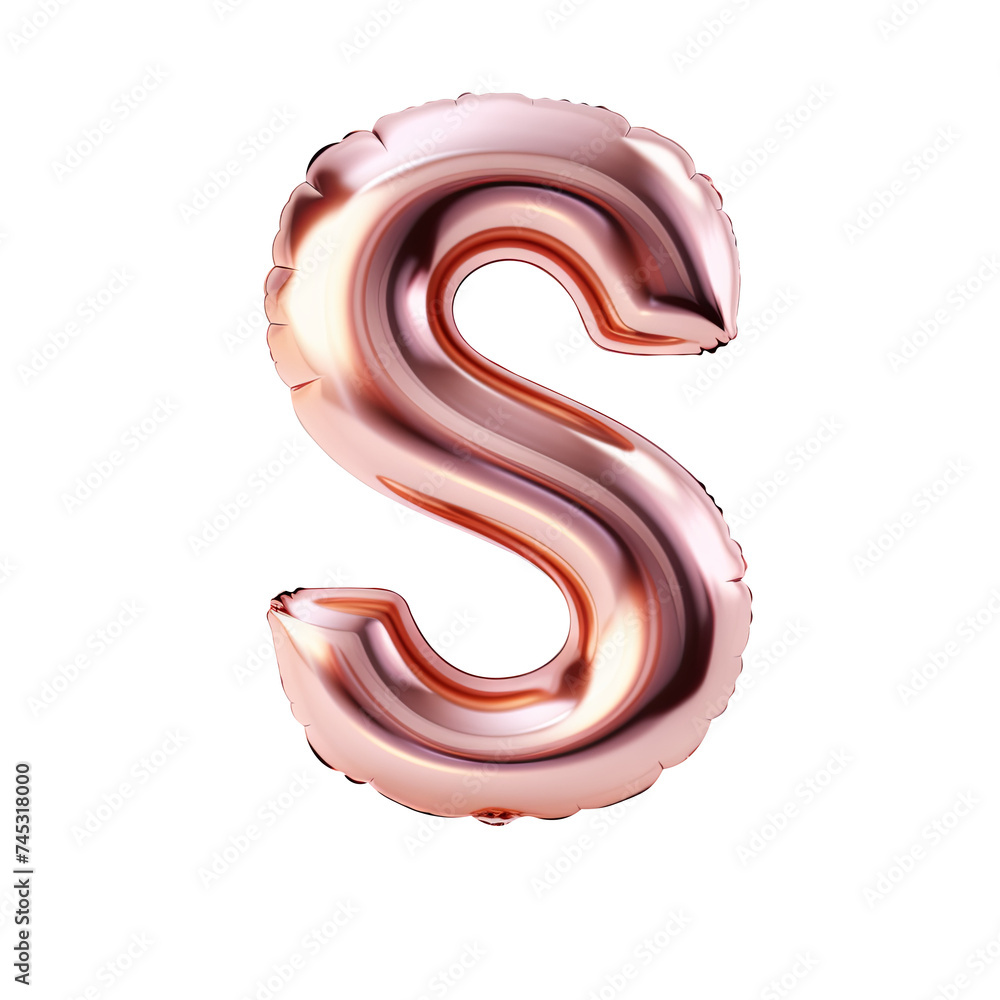 Rose gold metallic S alphabet balloon Realistic 3D on white background. Rose gold metallic S alphabet balloon Realistic 3D on white background.