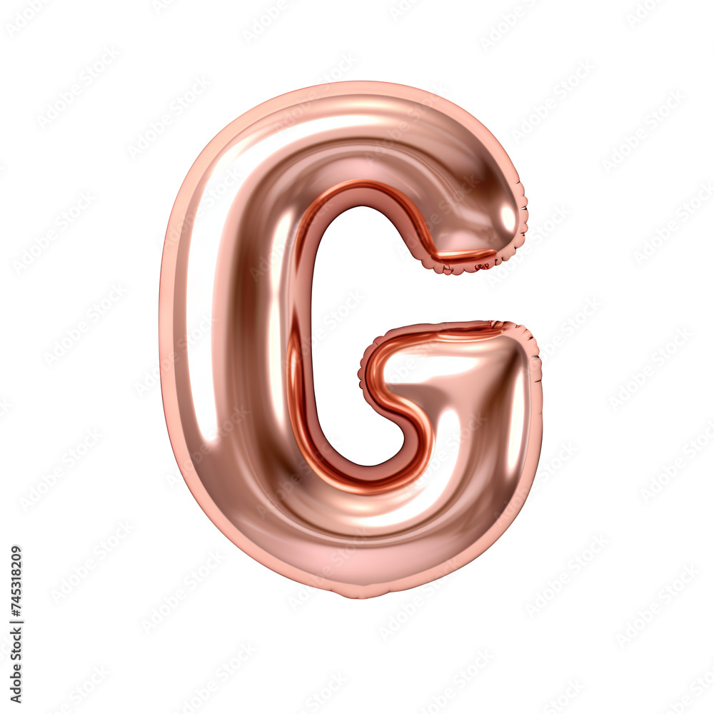 Rose gold metallic G alphabet balloon Realistic 3D on white background. Rose gold metallic G alphabet balloon Realistic 3D on white background.