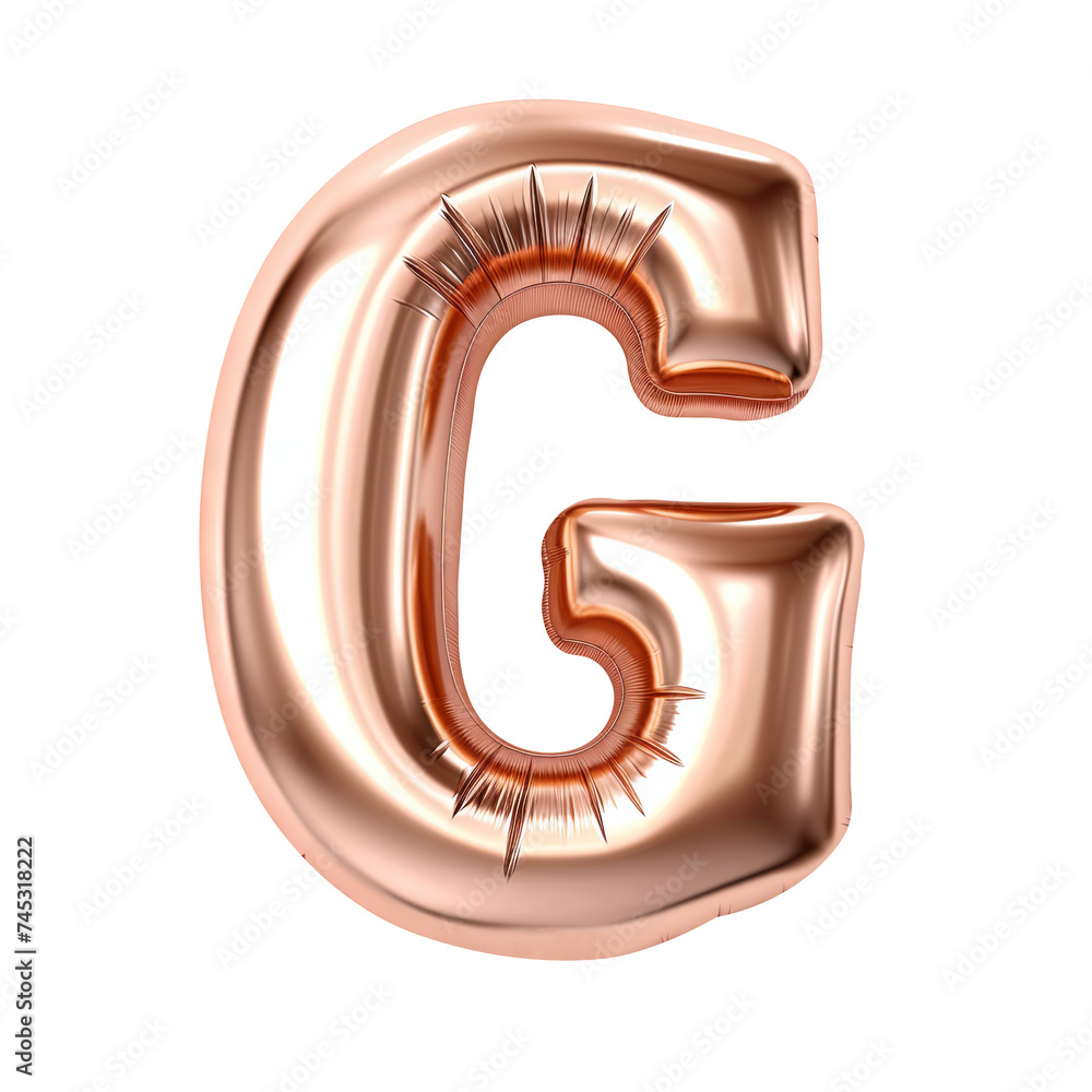 Rose gold metallic G alphabet balloon Realistic 3D on white background. Rose gold metallic G alphabet balloon Realistic 3D on white background.
