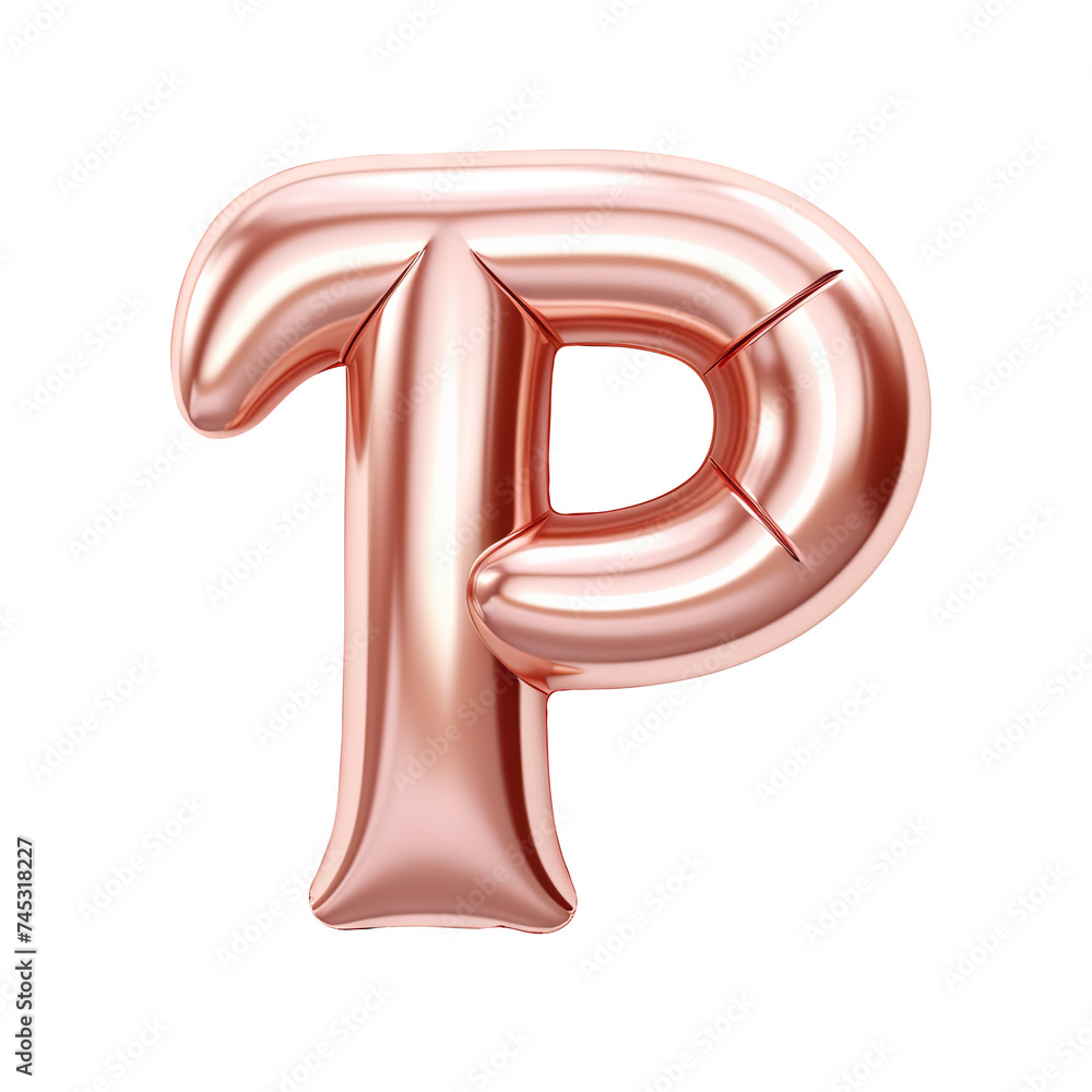 Rose gold metallic P alphabet balloon Realistic 3D on white background. Rose gold metallic P alphabet balloon Realistic 3D on white background.