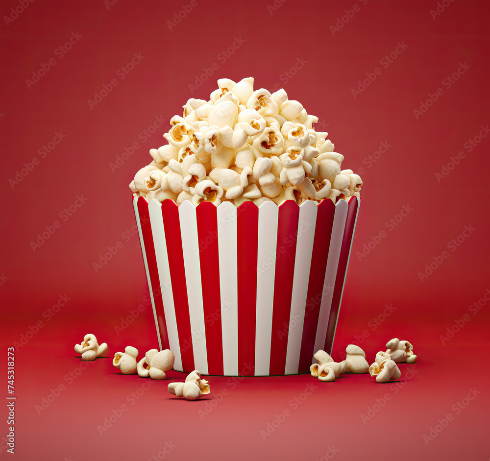 Red and White Striped Bucket Filled With Popcorn