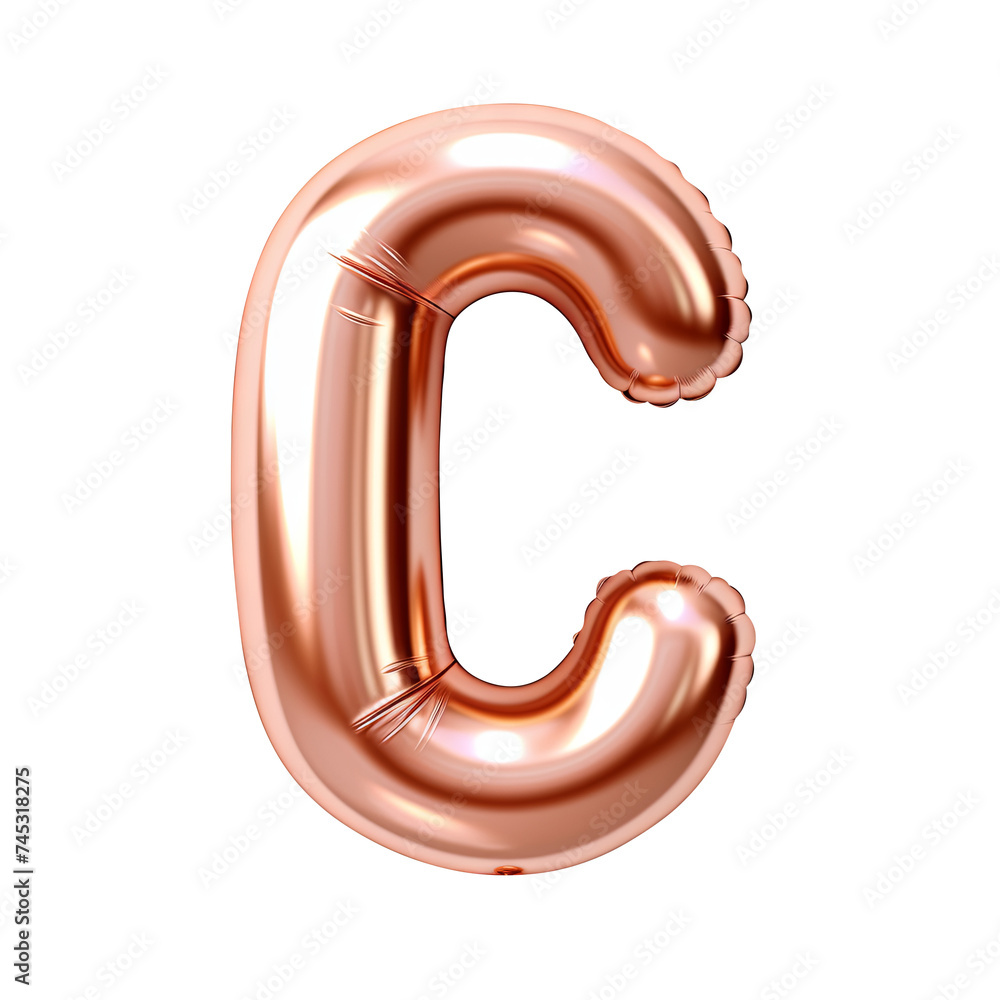 Rose gold metallic C alphabet balloon Realistic 3D on white background. Rose gold metallic C alphabet balloon Realistic 3D on white background.