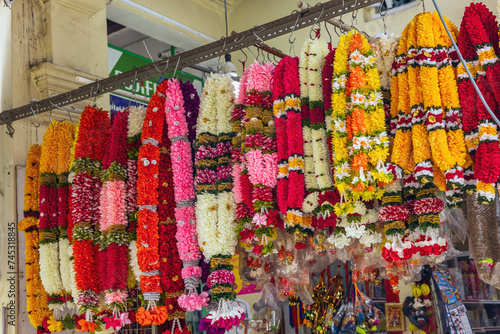 Canvas Print Flower stall selling garlands for temple offerings, Little India, Singapore