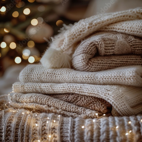 close up of knitted sweaters