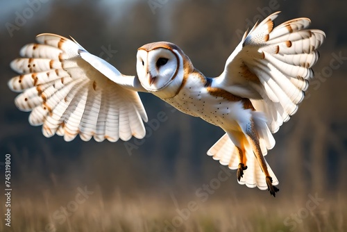 hunting barn owl in flight wildlife scene from wild forest flying bird tito alba photo