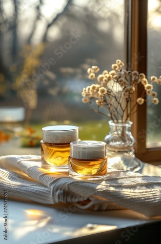 set of two cream cosmetics on a white cloth