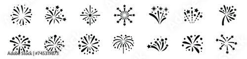Fireworks icons are set for celebration design  celebration  party  and happy new year. Vector set 