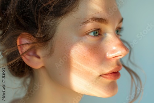 Daylight Close-Up: Middle-Aged Woman's Face with Healthy Skin