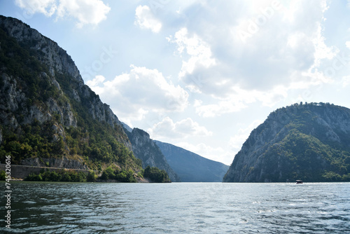 Lake view of two lands. Danube boat trip Iron Gates Romania © 33photos
