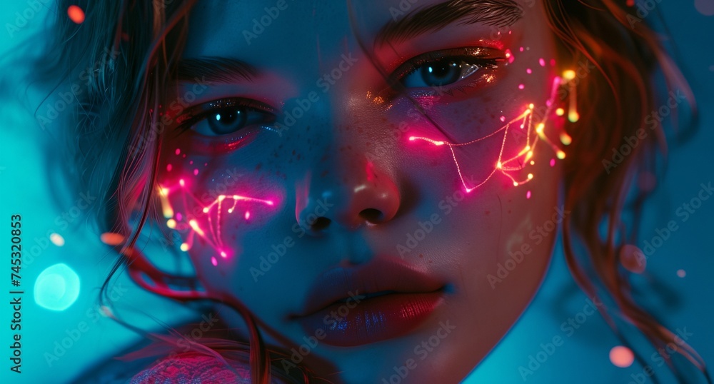 a woman with a glowing face a woman with a glowing face