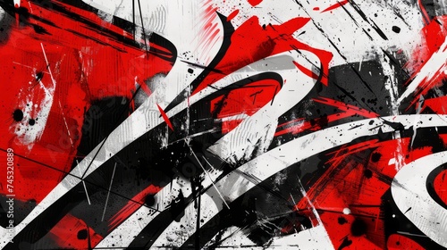 Vibrant red spray paint abstract graffiti background on black and white surface - captivating urban artwork perfect for creative projects