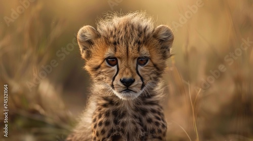 adorable baby cheetah cub spotted resting in the wilderness photo