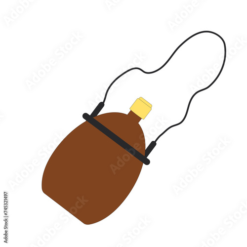 Flask isolated on white background. Camping bottle of water. Hiking vacation equipment. Expedition vector flat illustration
