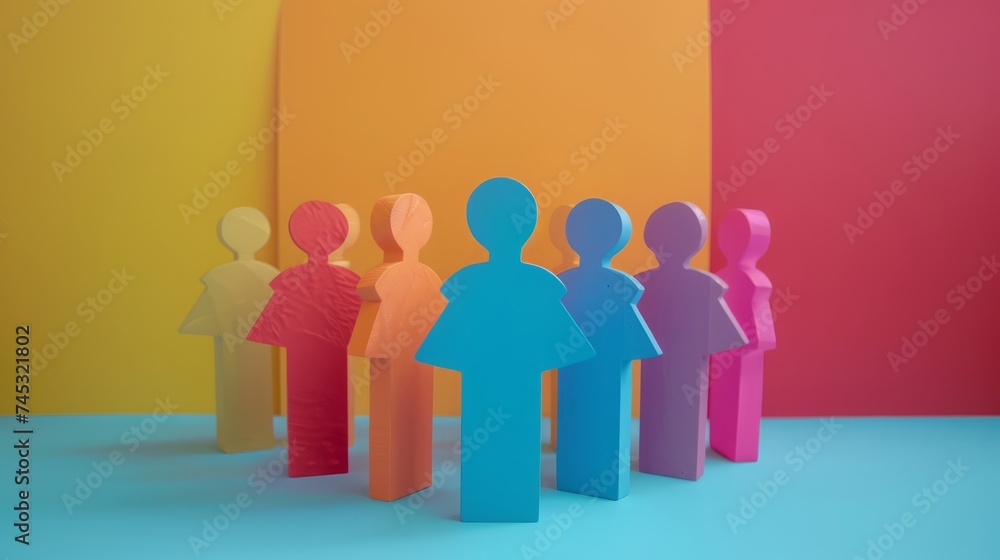 Vibrant unity: colorful figures and arrows symbolizing inclusion and diversity