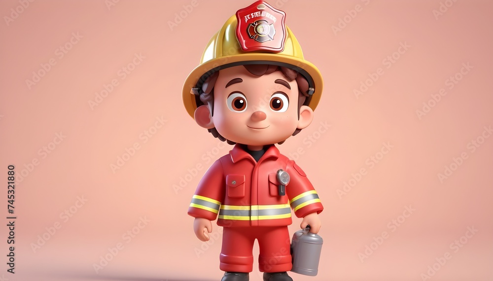 Toon fireman with helmet on pastel background