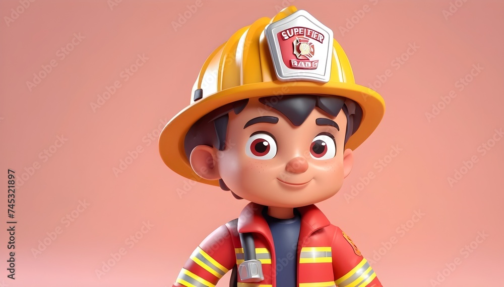Toon fireman with helmet on pastel background Toon fireman with helmet on pastel background