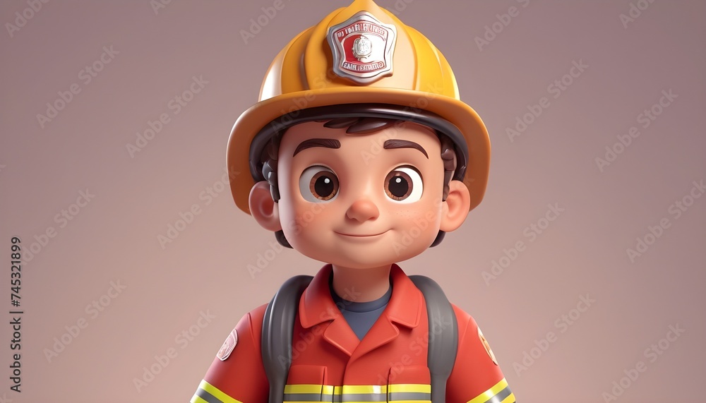 Toon fireman with helmet on pastel background Toon fireman with helmet on pastel background