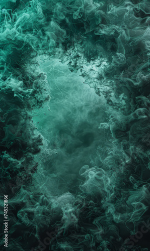 Ethereal green smoke against a textured backdrop forming abstract frame.