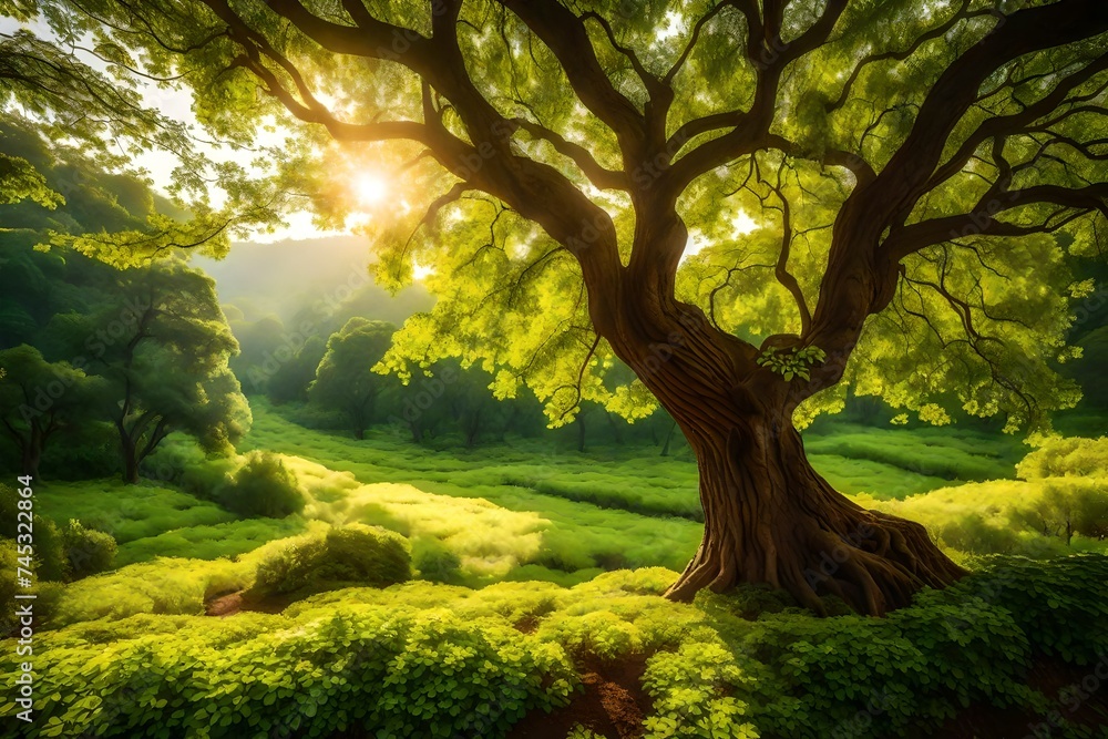 trees in the forest , Bask in the beauty of nature's resilience with a captivating view of a small tree basking in the warm embrace of sunshine in a garden