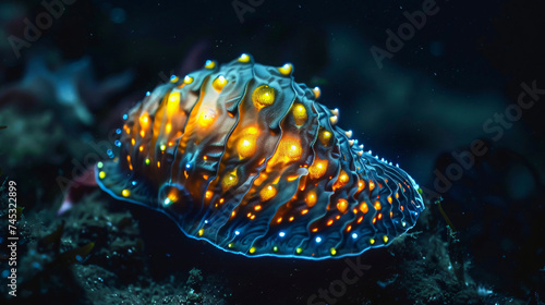 A mysterious deep-sea mollusc adorned with glowing