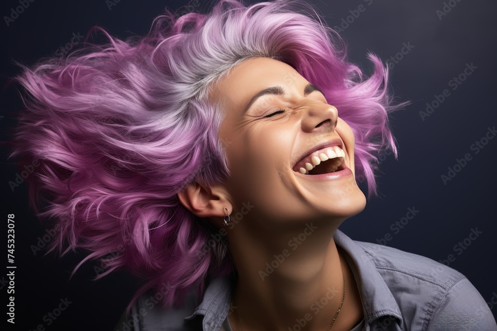 Cheerful girl with pink hair - vibrant portrait for lifestyle and fashion concepts