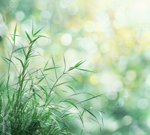 image of green grass and bokeh background  light green and light gray  light teal and light white