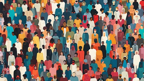Vibrant diversity: abstract art seamless pattern of colorful people crowd. Illustration celebrating multi-ethnic community and cultural diversity in modern collage painting