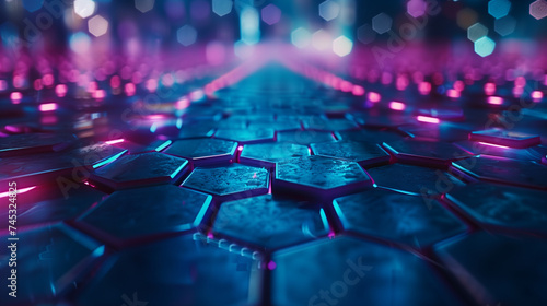 Futuristic Neon Hexagon Technology Surface Background