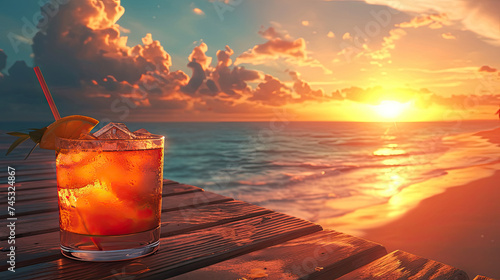 Cocktailgenuss beim Sonnenuntergang am Strand photo