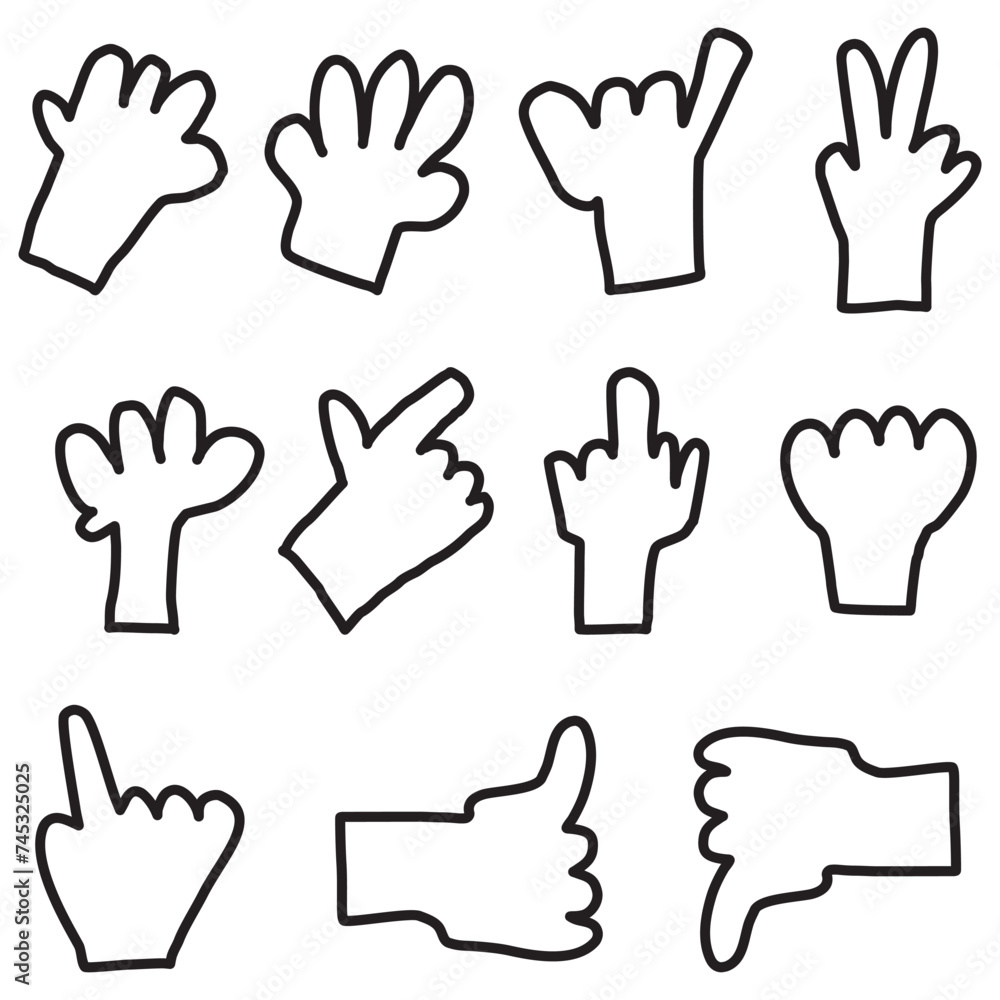 Hand gestures vector icons set. Hand drawn doodle illustration. Hand gestures vector icons set. Hand drawn doodle illustration.