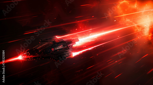 Futuristic Spaceship Speeding Through Intergalactic Battle Scene © swissa
