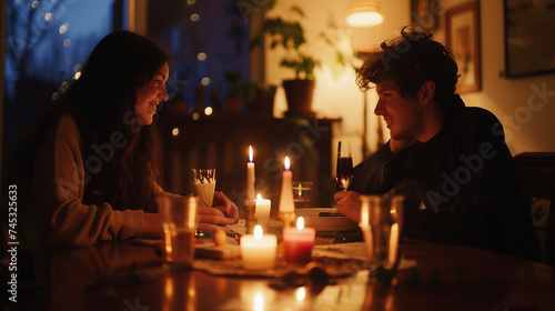 Couple Enjoying a Romantic Candlelit Dinner at Home