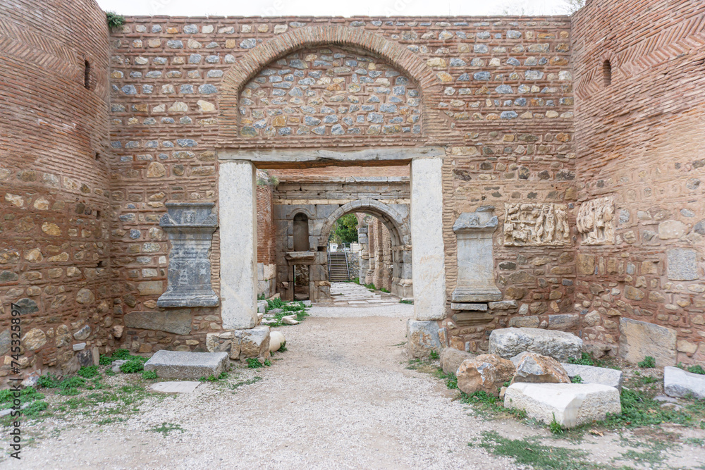 ancient Iznik Castle. Lefke Gate. Historical stone walls and doors of Iznik, Bursa.