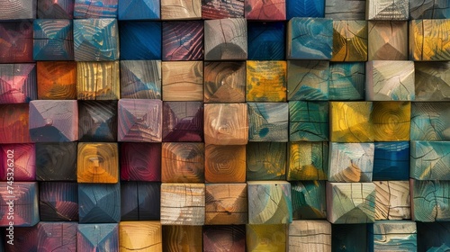 Colorful wooden blocks  a vibrant tapestry of diversity and uniqueness - abstract background image