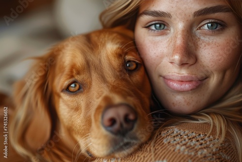 Young girl close with dog, exuding a sense of companionship and warmth © Pinklife