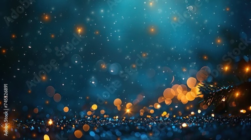 Twinkling Christmas lights set against a deep blue backdrop