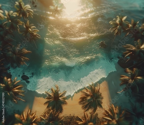 sunset on a tropical beach palm trees