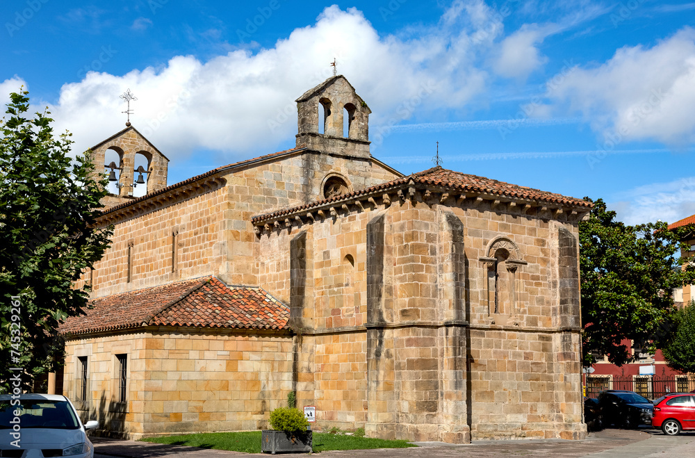 Old church romanesque style Santa Maria de la Oliva in Villaviciosa, Asturias, Spain