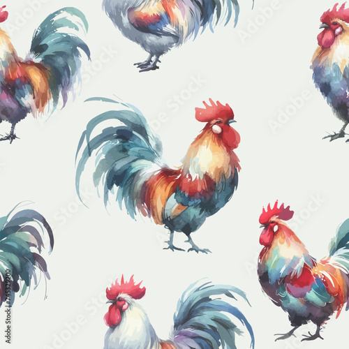 Seamless watercolor pattern with roosters.