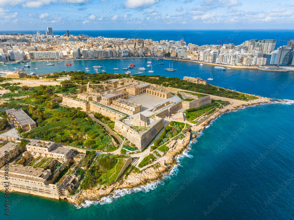 Fort Manoel, Sliema city on background. Malta island
