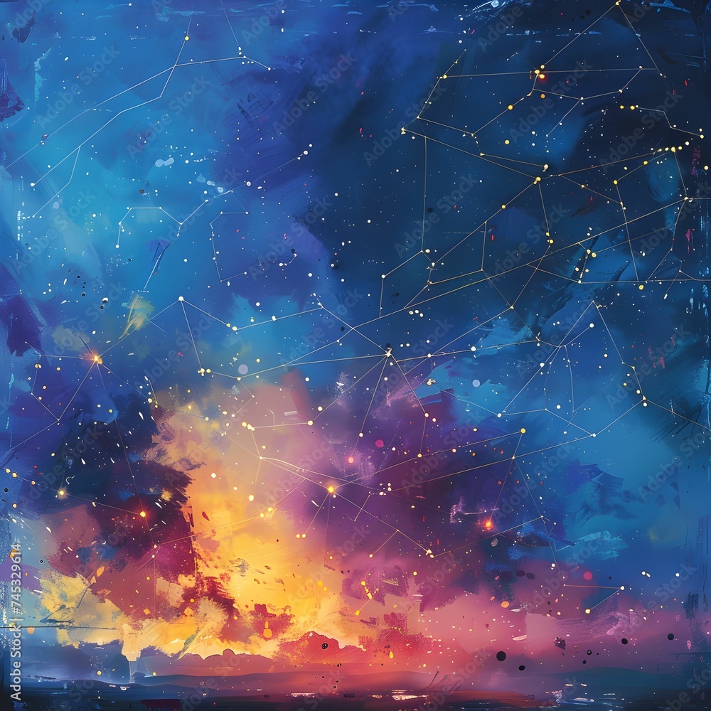 Fototapeta premium Abstract Cosmic Sky with Geometric Connections