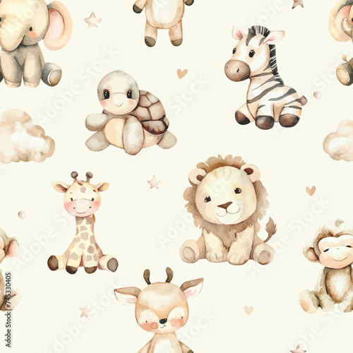 Seamless watercolor pattern with exotic animals.